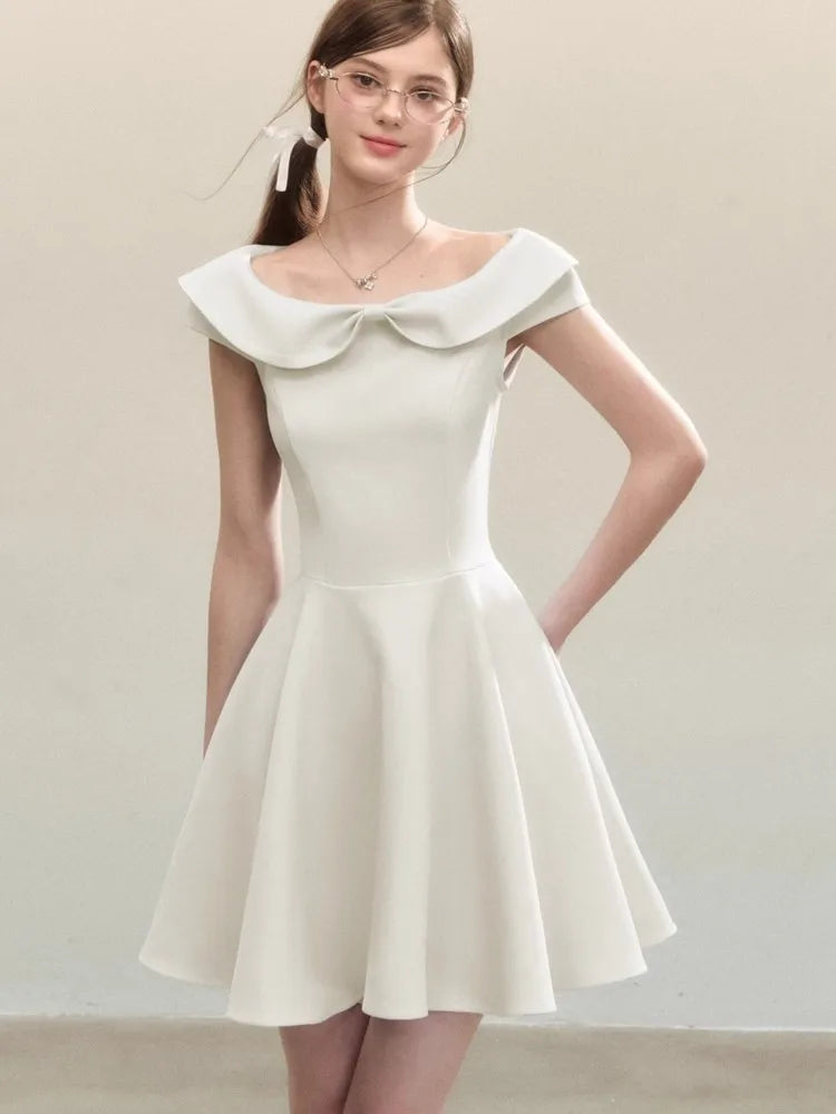 LBSFY -French Summer Retro Style Women's Dresses New Ball Gown Slim Fit Slash-Neck A-Line Short Party Dress Korean Chic Prom Vestidos