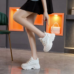 LBSFY  -   White Platform Women's Sneakers 2024 Lace-Up Thick Bottom Vulcanize Shoes Woman Solid Color Casual Non-Slip Sport Shoes Ladies