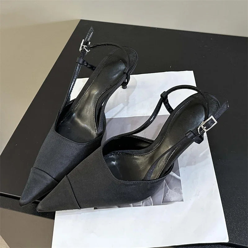 LBSFY -Spring Buckle Strap Women Pumps Sandals Fashion Shallow Thin Heels Pointed Toe Slingback Mules Tacones Mujer