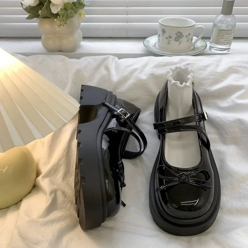LBSFY -Chunky Platform High Heels Pumps Women Bowknot Shoes 2025 Autumn Leather Buckle Mary Jane Shoes Woman Thick Heeled Lolita Shoes