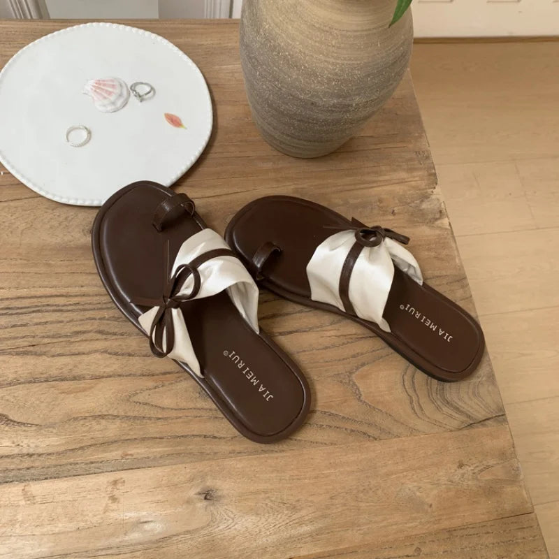 LBSFY -Brand New Women Slippers Beach Platform Slides Open Toe Bow Woman Slippers Clappers Summer Footwear Slip On Soft Sandal