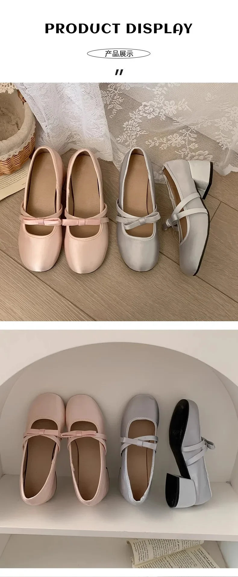 LBSFY -Women Chunky Heel Shoes New  Fashion Bowknot Strap Mid Heels Women Mary Jane Shoes Dress Shallow Mouth Ladies Ballet Shoes