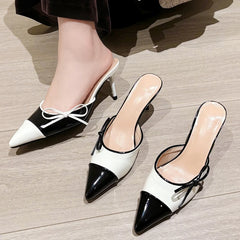 LBSFY  -  2025 Fashion Butterfly-knot Pointed Toe Mule Women Slippers Elegant Thin Heels Party Dress Female Shoes