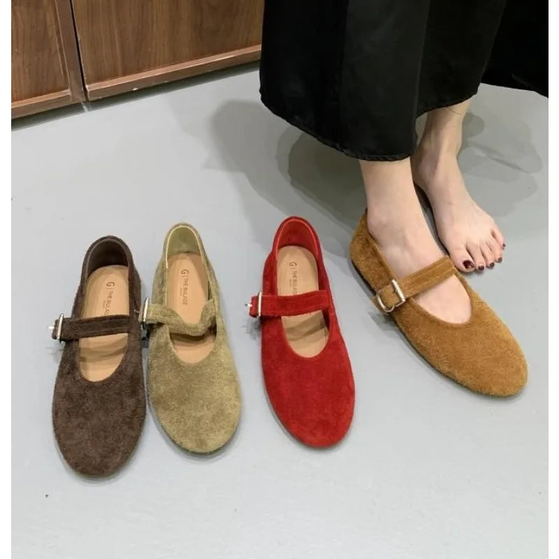 LBSFY -Autumn Fashion Flat Ballet Shoes Women Shallow Ballet Leather Round Toe Female Ballerina Soft Moccasin Mary Janes Shoes