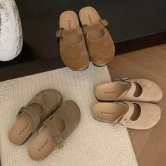LBSFY -Women's Closed Toe Slippers Suede Leather Clogs Sandals Women Retro Fashion Garden Mule Clog Slides Zapatillas De Mujer