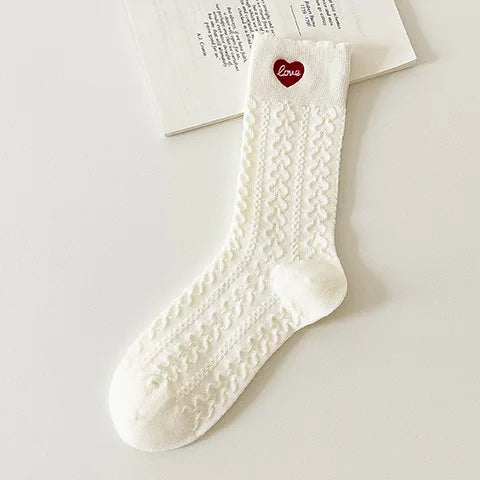Lbsfy Women Socks Cartoon Bear Love Embroidery Female Lovely Cute Kawaii Lolita Cotton Socks Girls Gift Ladies White Long Stockings