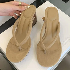 LBSFY -New Fashion Shallow Round Clip Toe Wedge Woman Slippers Summer Timber High Heels Flip Flops Slide Shoes