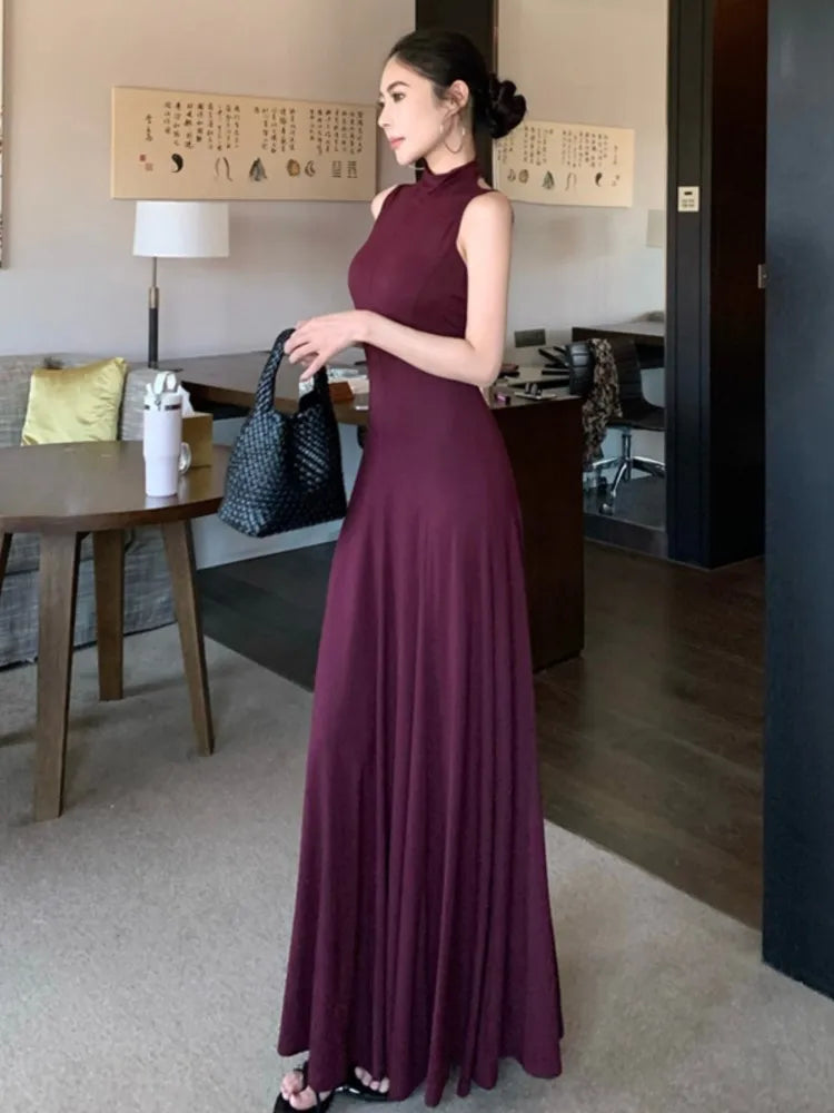 LBSFY -Women's Sexy Vintage Summer Backless Dresses Slit Fit Sleeveless Spaghetti Strap Halther Evening Dress Club Party Prom Chic New