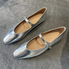 LBSFY -Silver Black Soft Leather Round Toe Women Concise Casual Buckle Strap Flats Mules Ladies Spring Autumn Shoes Zapatos Mujer