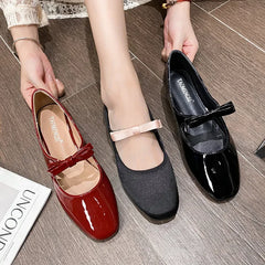 LBSFY -Luxury Bowtie Mary Janes Women Square Toe Shiny LeatherandSilk Flats Ballets Femmes Red Dance Party Ball Bridal Wedding Shoes
