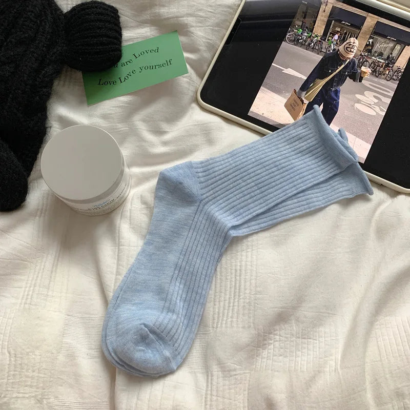 Lbsfy Loose Pink Socks Women Cotton Ultrathin Breathable Candy Color Simple High Sports Socks Casual Elastic Breathable Slouch Socks