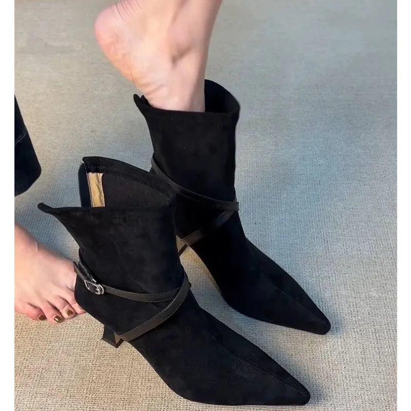 LBSFY -Autumn Fashion Elastic Slim Women Ankle Boots Fashion Party Stripper Female Shoes Ladies High Heel Short Botas Para Mujer