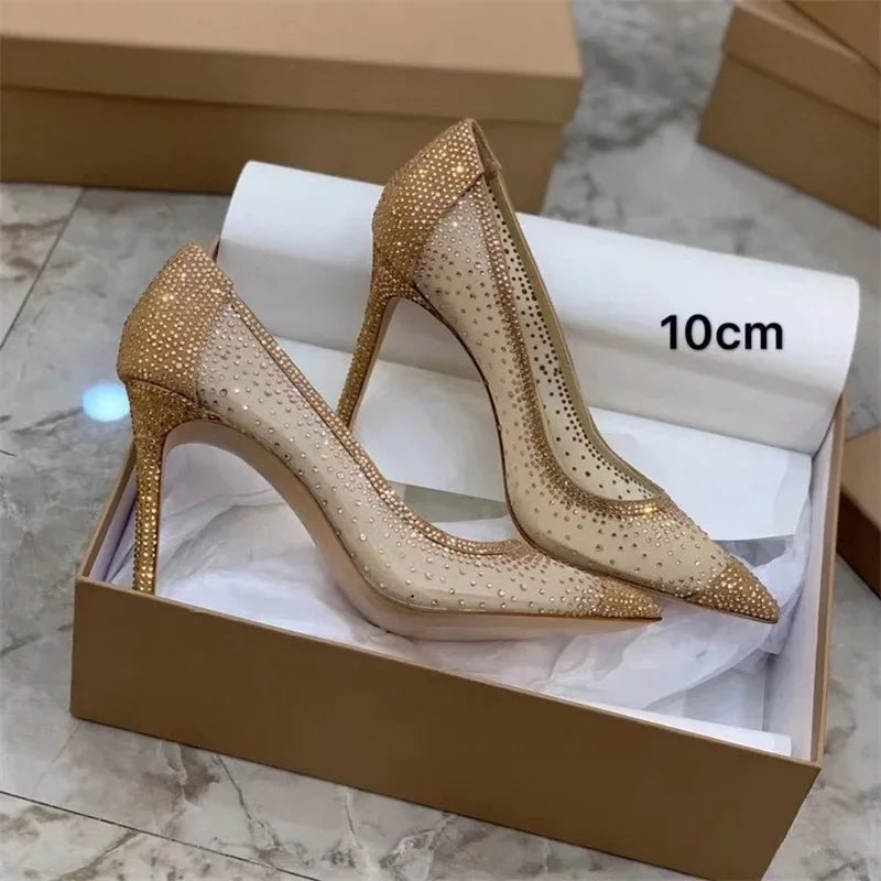 LBSFY  -  2024 New Lace Style High Heels, Transparent Sexy Fairy Sandals, Crystal Wedding Shoes, French Style Single Shoes