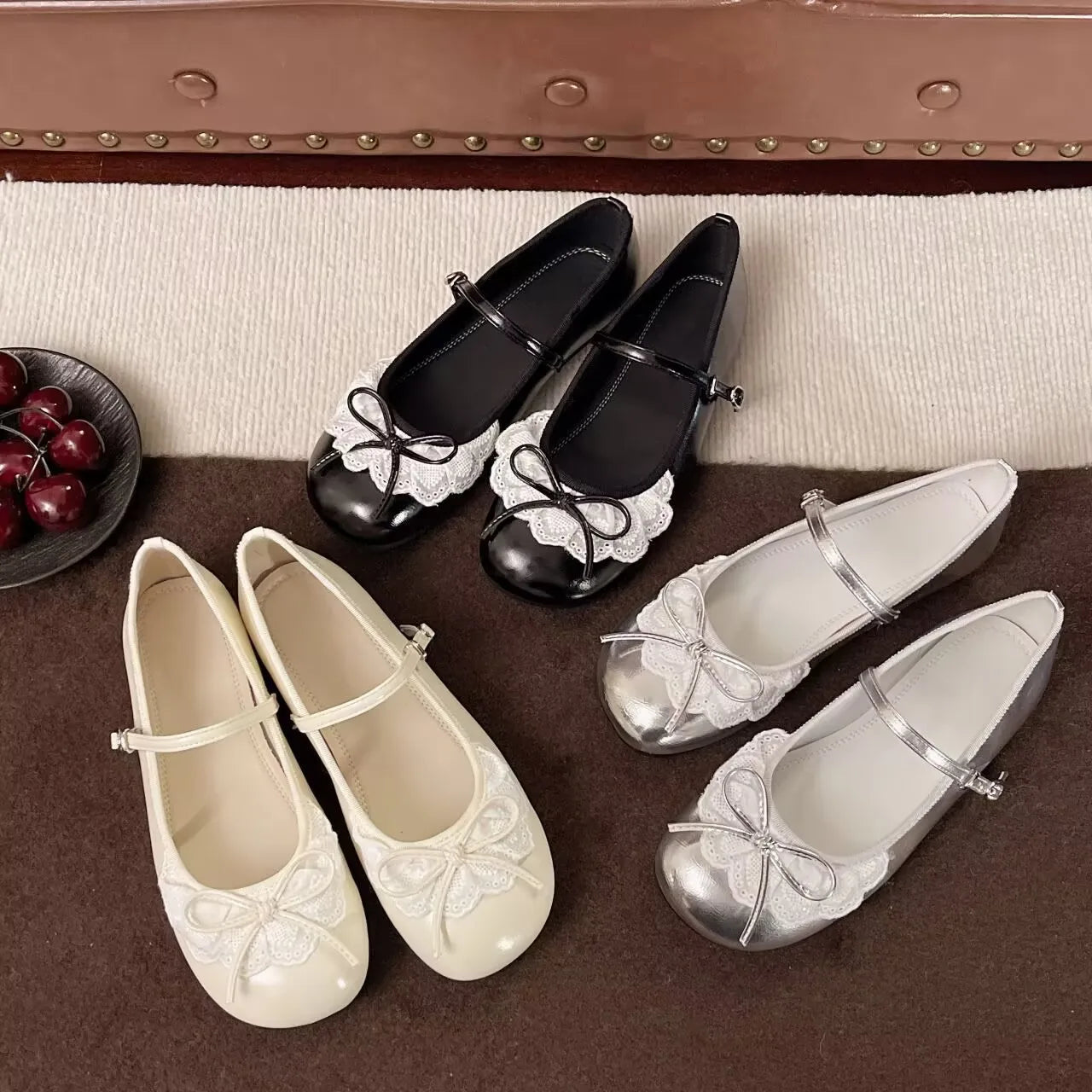 LBSFY -2025 Spring Autumn Bow Lace Women Mary Jane Shoes Fashion Shallow Ladies Elegant Outdoor Single Shoes Women Loafers Ballet Flats