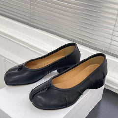 LBSFY -Spring Summer Microfiber Leather Split Toe Women Pumps Fashion Pleated Designer Low Heeled Tabi Soft Soles Loafers Casual Shoes