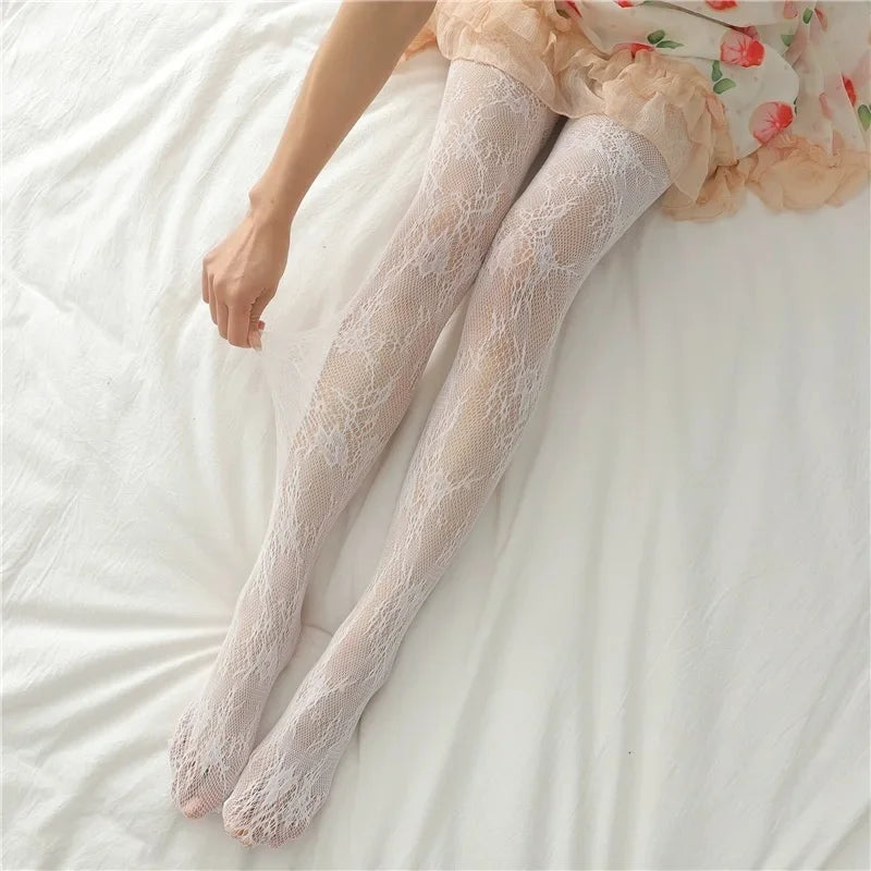 Lbsfy Fishnet Mesh Lace Pantyhoses  Flower Stockings Women Sexy Floral Rattan Leggings Gothic Mesh Hollowed Hosiery Female Tights