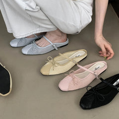 LBSFY -Summer Fashion Concise Round Head  Women Slippers Low Heels Bow Casual Hollowed Out Pumps Party Slide Mules shoes