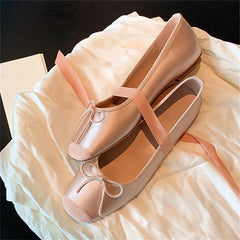LBSFY -Fashion Design Silk Ballerinas Women Pumps Slip On Loafers Round Toe Square Heels Bowknot Casual Spring Autumn Shoes