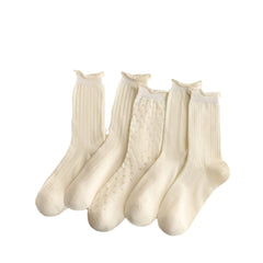 Lbsfy Women's Mid-tube Socks White Socks Summer New Hollow Cotton Cute Argyle Stripe Lolita Thin Lacesocks Breathable  Stockings
