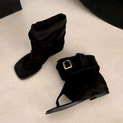 LBSFY -Fashion Open Clip Toe Pleated Ankle Boots Sandals Women Short Booties Designer Wedges High Heels Ladies Shoes