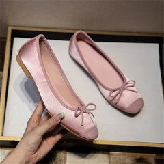 LBSFY -Breathable Silk Ballerinas Ballet Flats Women Summer Autumn Slip On Loafers Square Toe Bowknot Flat Casual Shoes
