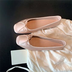 LBSFY -Breathable Silk Ballerinas Ballet Flats Women Summer Autumn Slip On Loafers Square Toe Bowknot Flat Casual Shoes