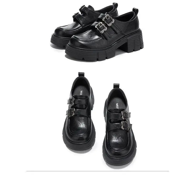 LBSFY -Women's High Heel Soft Leather Shoes Spring Thick Bottom Platform Mary Jane Shoes Retro Japanese Jk Uniform Lolita Shoes Women