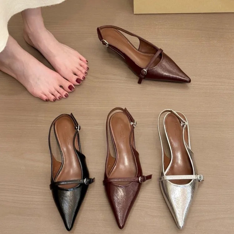 LBSFY -Black Bow Thin High Heel Women Sandals Elegant Back Empty Fashion Summer Single Shoes Solid Pointed Toe Mary Jane Sandales Femme