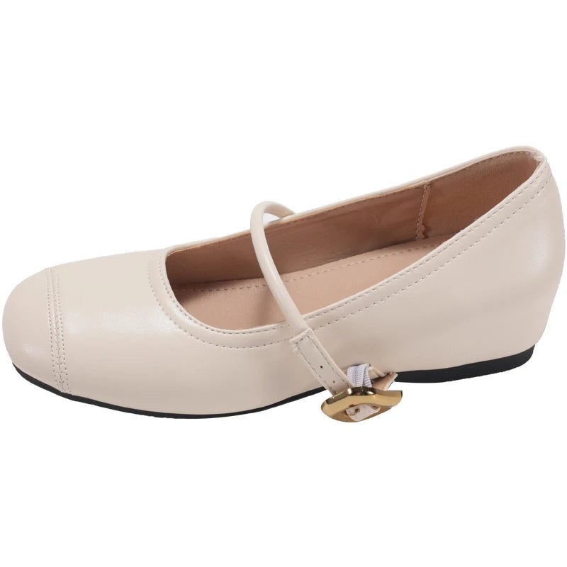 LBSFY -Fashion Buckle Strap Flat Women Mary Jane Shoes Casual Leather Internal Elevation Ballets Style Shoes