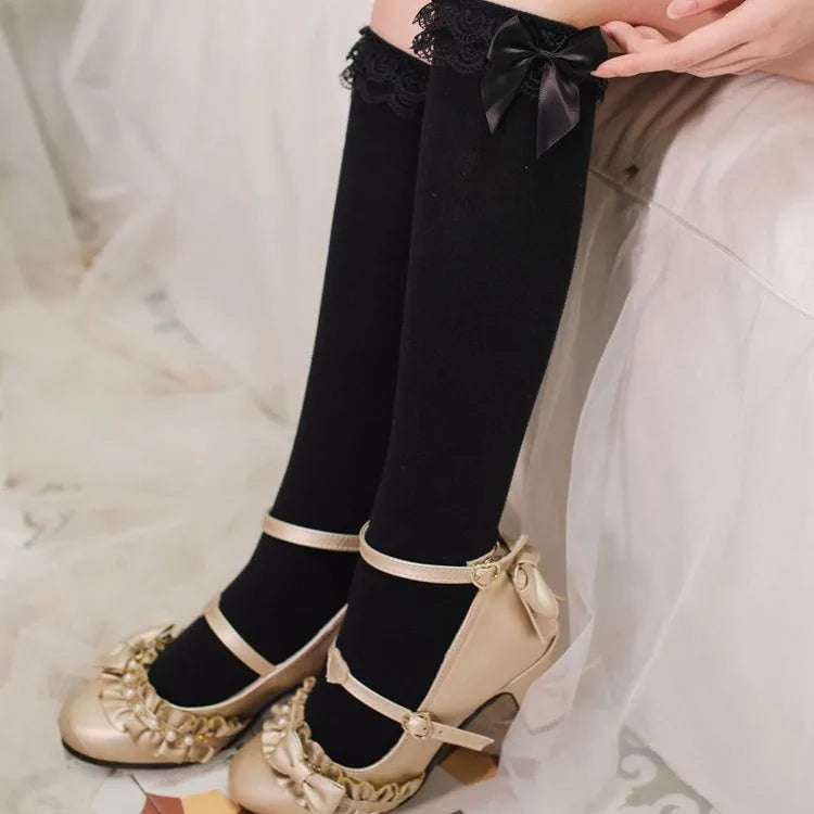 Lbsfy Lolita Lace JK Stockings Bow Lolita Socks Female Long Sock Lolita Sister Jk Uniform Knee Socks Student Cute JK Socks