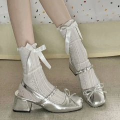 LBSFY -Silver Tweed Style Women's Pumps With Platform And Strapless Design Summer New Arrival French Mary Jane Shoes