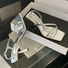 LBSFY -New Summer Fashion Square Toe Buckle Strap Sandals Women Elegant Thin Low Heels Party Stripper Shoes Pumps