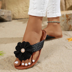 LBSFY -Summer Fashionable Lightweight Flower Large Size Slippers for Women New Round Toe Flat Sole Comfortable Casual Slippers