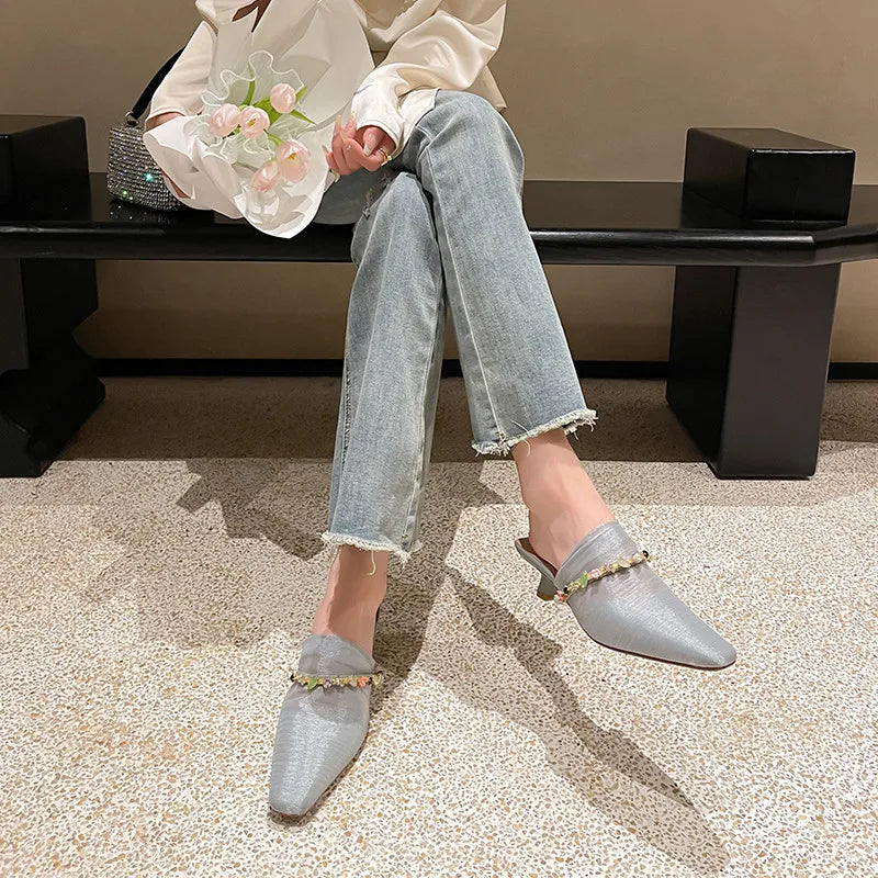 LBSFY  -   Fashion Sandals Women New High Quality Elegant Ice Mesh Crystal Slippers Banquet Dress Modern Muller Slippers