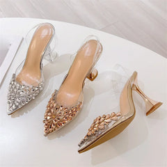 LBSFY -Street Style PVC Transparent CRYSTAL Pointed Toe Women Pumps Elegant Slingback Thin High Heels Banquet Party Shoes