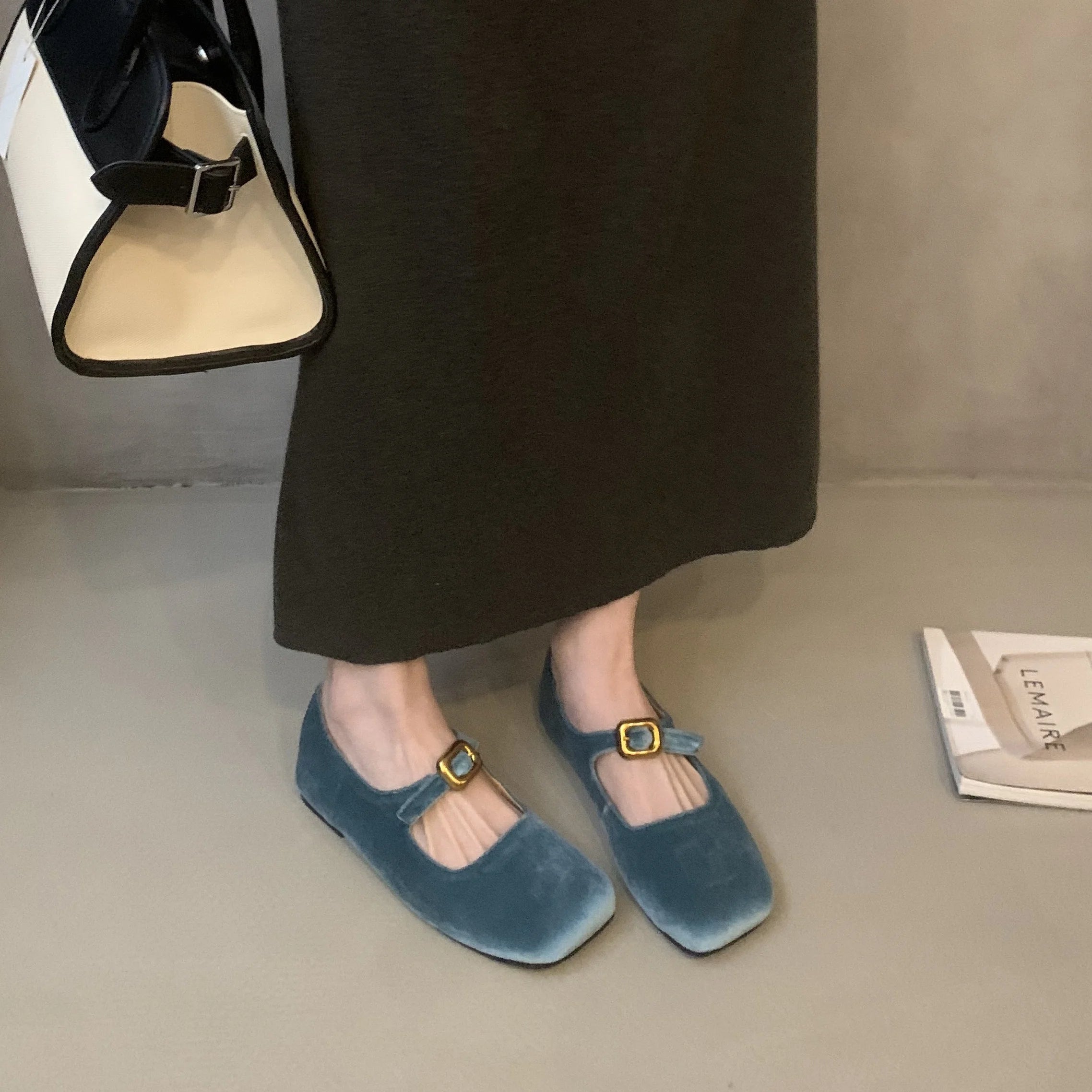 LBSFY  -  2024 Winter New Women Flats Fashion  Velvet Round Toe Ladies Casual Mary Jane Shoes Soft Sole Ballerinas Shoes