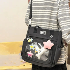 LBSFY -Fashion Japanese Style Transparent Itabag Large Capacity Pvc JK Shoulder Bag Casual Harajuku Canvas Tote Bag Girls