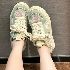 LBSFY  -  Comfortable Womens Sneakers Grid Design Breathable Lightweight Skate Shoes Versatile Lace Up Mint Green Casual Sneakers