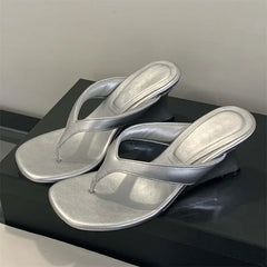 LBSFY -Fashion Square Clip Toe Platform Wedges Women Slippers 2025 Summer High Heels Flip Flops Ladies Shoes