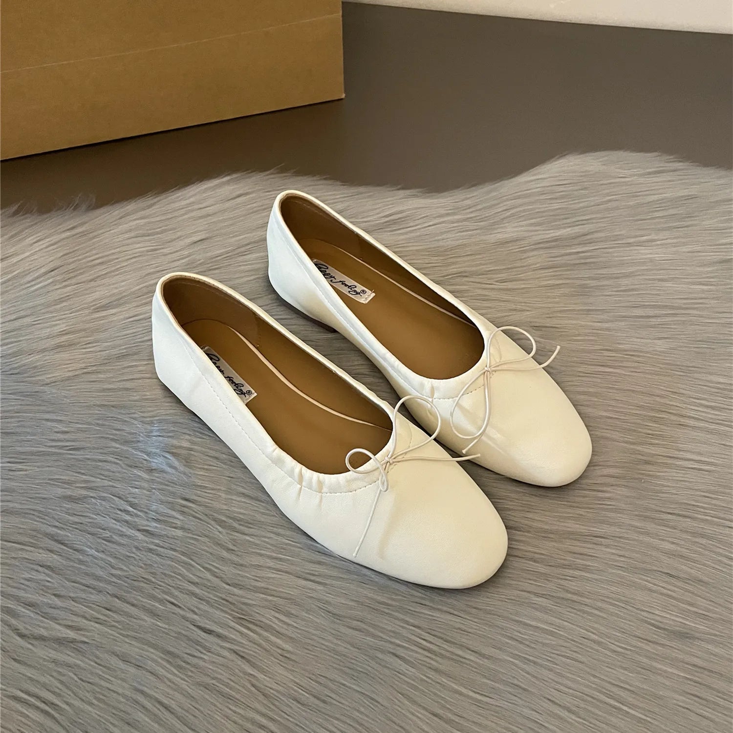 LBSFY -Fashion Bow Tie Flats Ballet Shoes Women Female Ballet Round Toe Shallow Cut Ballerina Soft Moccasin Dress Shoes Zapato