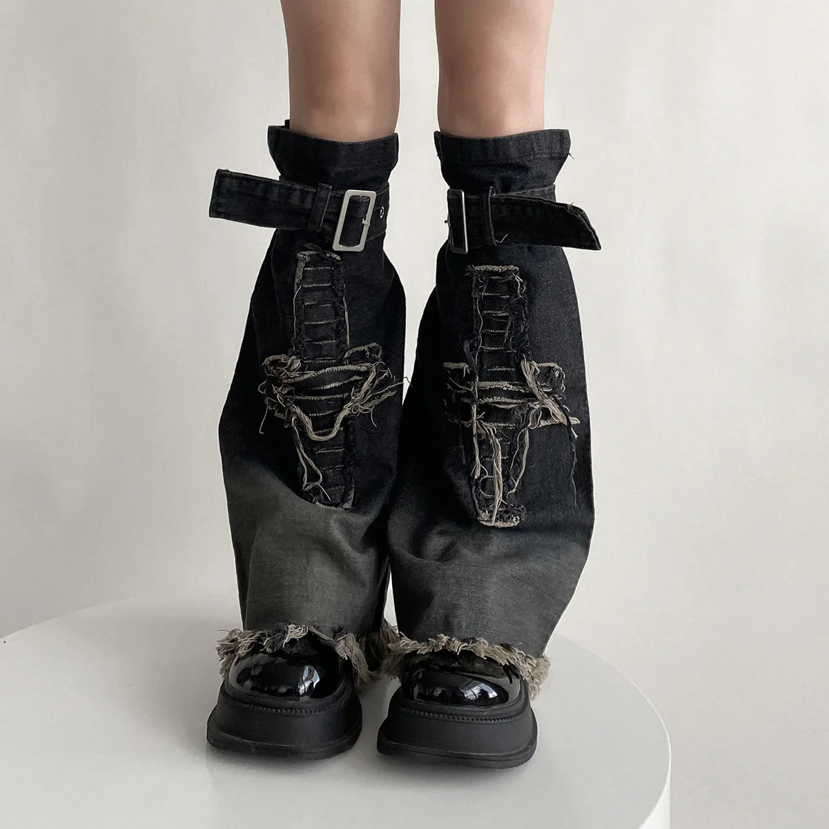 Lbsfy Y2K Star Strap Denim Leg Warmers Punk Cross Harajuku Leg Covers Gothic Leg Socks Y2K Personalized Calf Socks Leg Boot Cuffs Sock