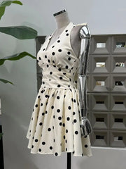LBSFY -Elegant Dot Halter V-Neck Mini Dress Backless A-Line Gowns Women's Clothing Summer Beach Slimming Holiday Dresses Vestidos