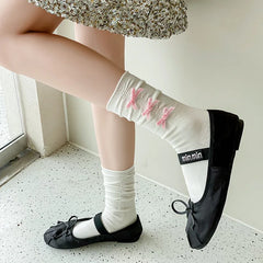 Lbsfy Spring and Autumn Socks Woman Solid Color Bowknot Sweet Lolita Black White Socks for Women