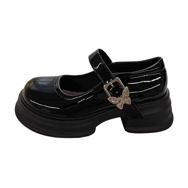 LBSFY -Lovely Girl Lolita Mary Janes,Female Students Mid Heels Butterfly Buckle Elevator Shoes
