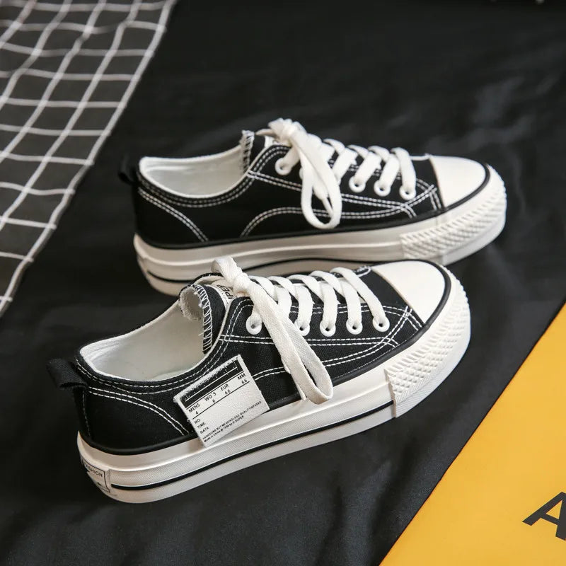 LBSFY -Solid Color Low Cut Korean Style Casual Thick Soled Canvas Shoes for Women Versatile Thick Soled Shoes for Heightening