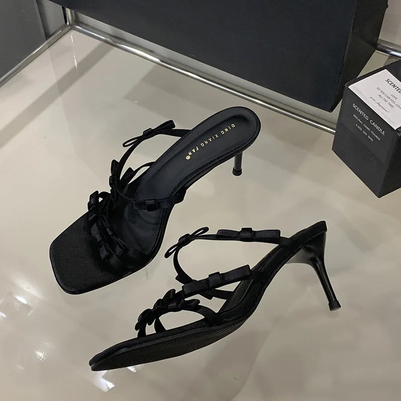 LBSFY -Summer Fashion Band Woman Slippers Leopard Narrow Thin Low Heels Party Stripper Ladies Mules Slides Zapatos Mujer