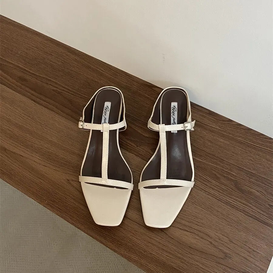 LBSFY -  Brand Summer Women Slipper Square Heels Sandals Square Toe Party Wedding Shoes Slip On Beach Slides Mujer