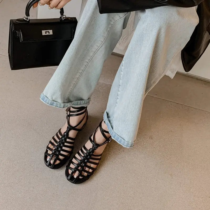 LBSFY  -  2024 New Handmade Glatordiator Women Sandals Faux Leather Cut-outs Hollow Summer Ladies Fashion Party Casual Shoes