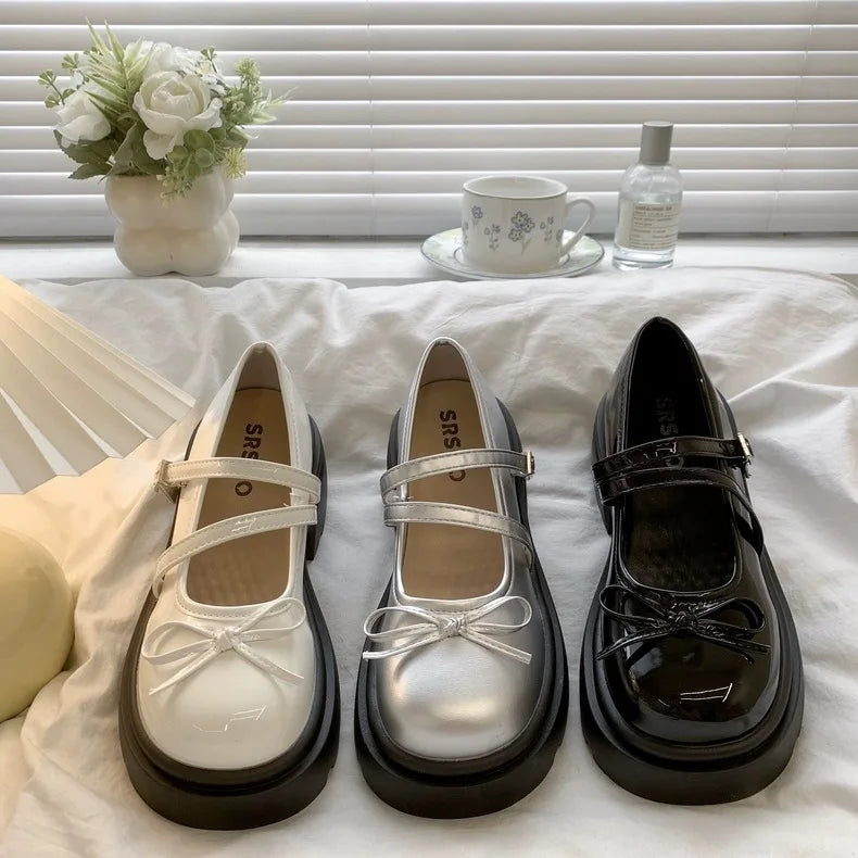 LBSFY -Chunky Platform High Heels Pumps Women Bowknot Shoes 2025 Autumn Leather Buckle Mary Jane Shoes Woman Thick Heeled Lolita Shoes