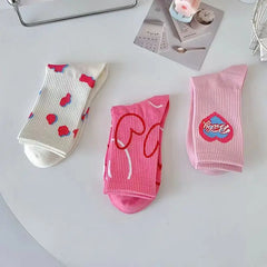 Lbsfy Women's Socks Love Print Pink White Kawaii Harajuku Streetwear Skateboard Cute Fashion Sports Socks Girls Gift Calcetines Mujer